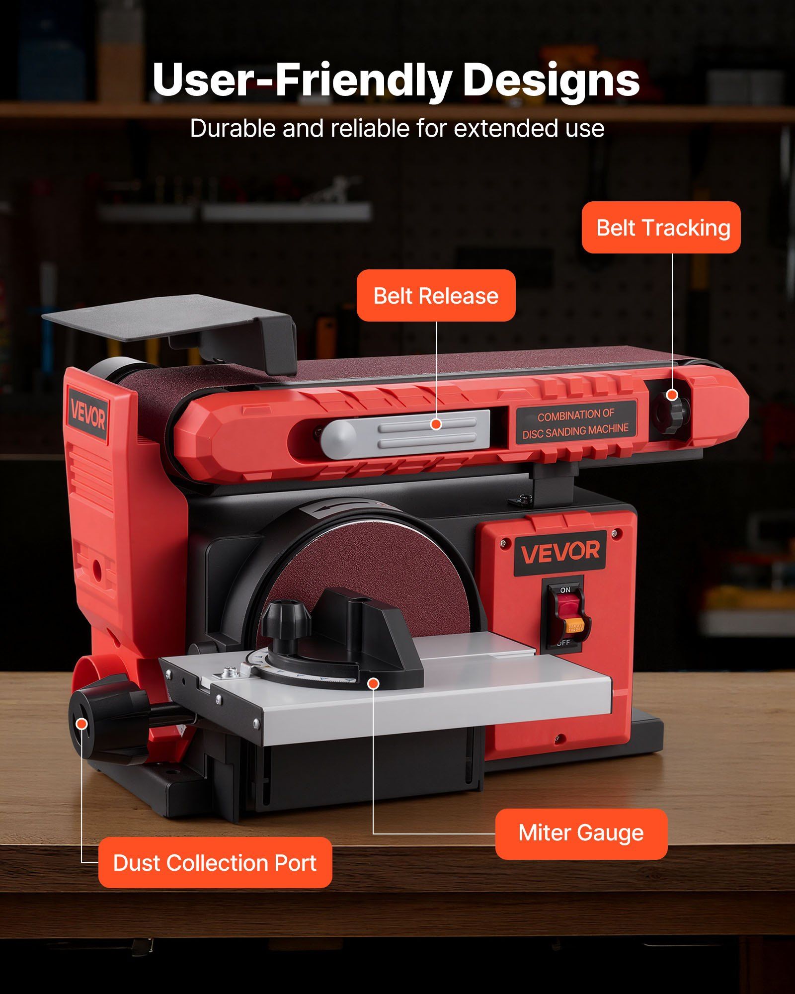 152.4mm Disc Sander & 101.6mm x 914.4mm Belt Sander, 400W Professional Belt Disc Sanders Combo with 0 - 45° Adjustable Worktable, Dust Collection Port for Woodworking & DIY Crafting