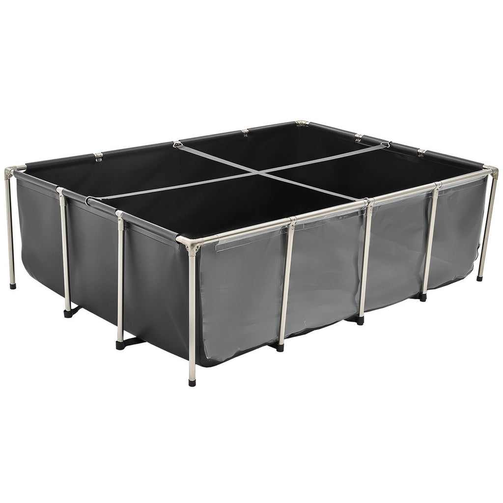 Canvas Fish Pond, 1781.3L Above Ground Fish Pond, PVC Koi Tank with Clear Viewing Panel, Rectangular Goldfish Tank with Stainless Steel Frame & Drain Valve, for Breeding Koi, Irrigation(Black)