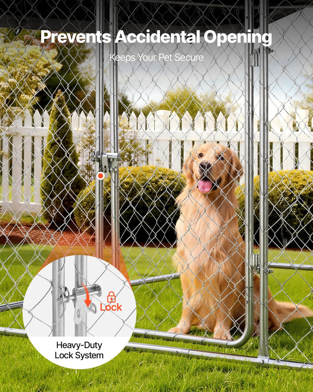 Outdoor Dog Kennel, 2 x 2 x 1.6 m Large Dog Kennel with Secure Lock, Outside Dogs Enclosures with UV-Resistant & Waterproof Roof Cover, Heavy Duty Pet Crate Cage Run for Large Dogs