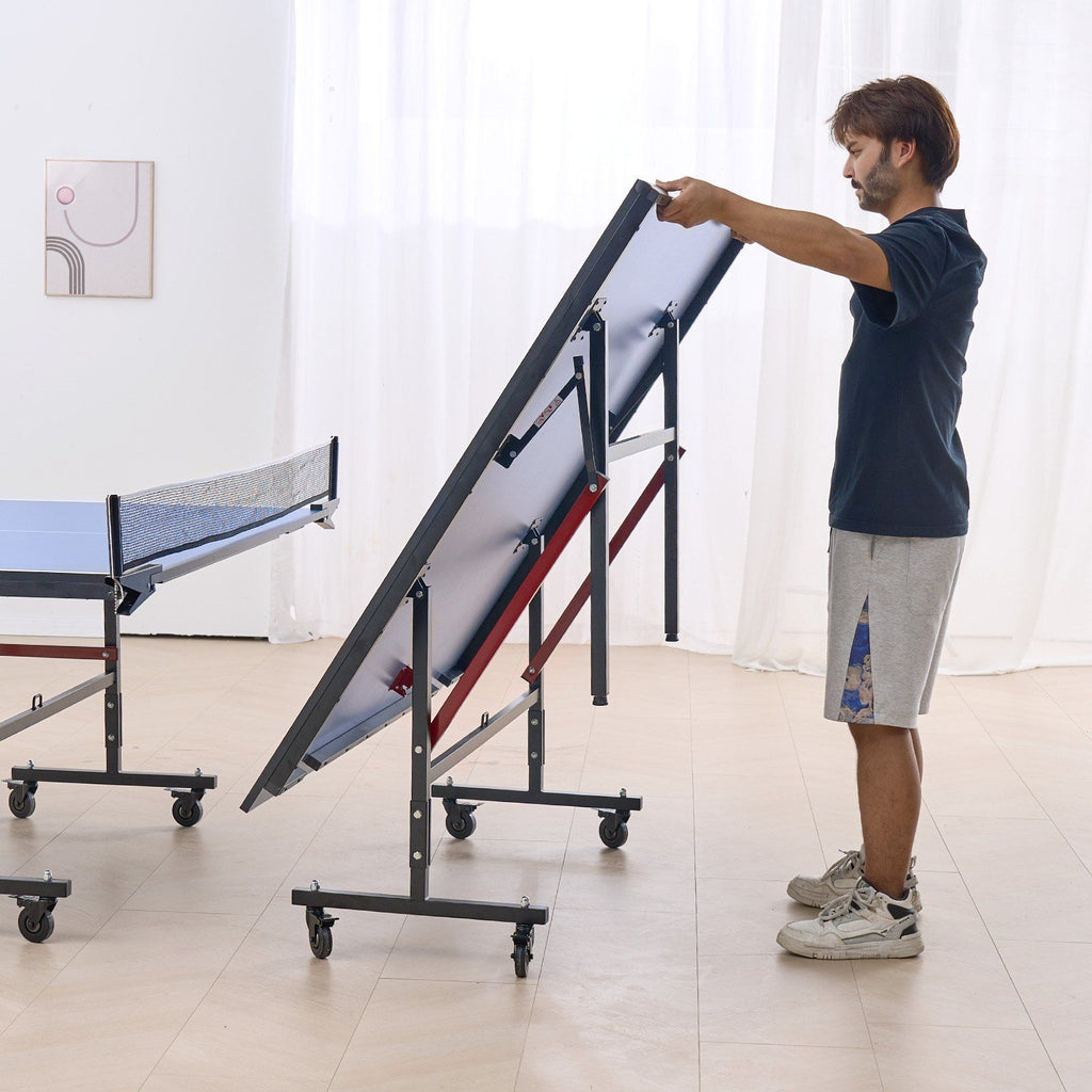 Ping Pong Table, Professional Table Tennis Game, Indoor MDF Portable Table Tennis Table, Foldable Ping Pong Table with Quick Clamp Net and Lockable Wheels, 10 Minute Easy Assembly, 18mm Tabletops