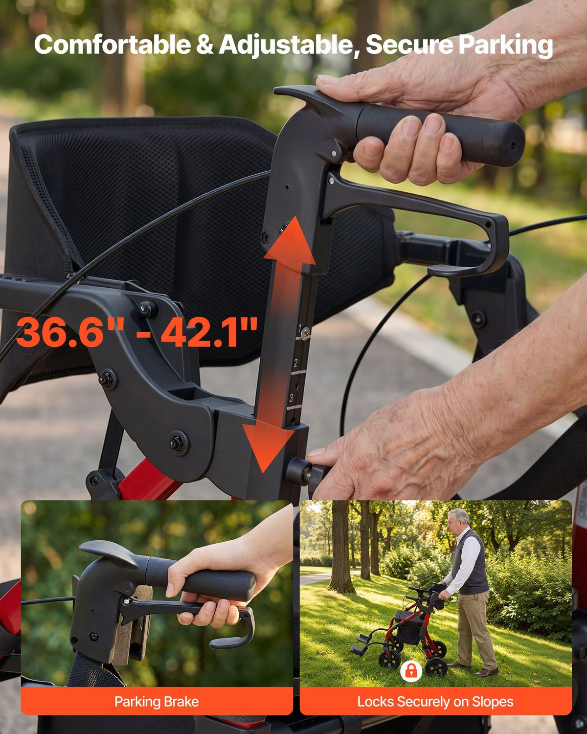 2-in-1 Rollator Walker & Transport Chair for Seniors, Foldable Rolling Walker Wheelchair, Lightweight Aluminum Mobility Walking Aid with Solid PU Wheels, Cup & Cane Holder - Supports 136kg