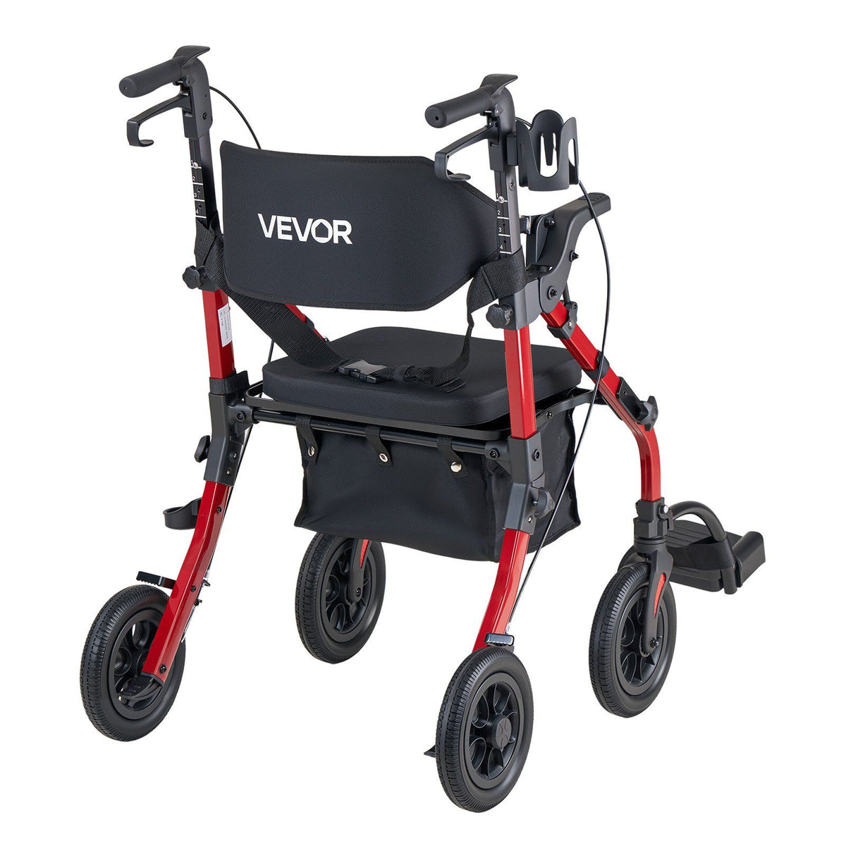 2-in-1 Rollator Walker & Transport Chair for Seniors, Foldable Rolling Walker Wheelchair, Lightweight Aluminum Mobility Walking Aid with Solid PU Wheels, Cup & Cane Holder - Supports 136kg