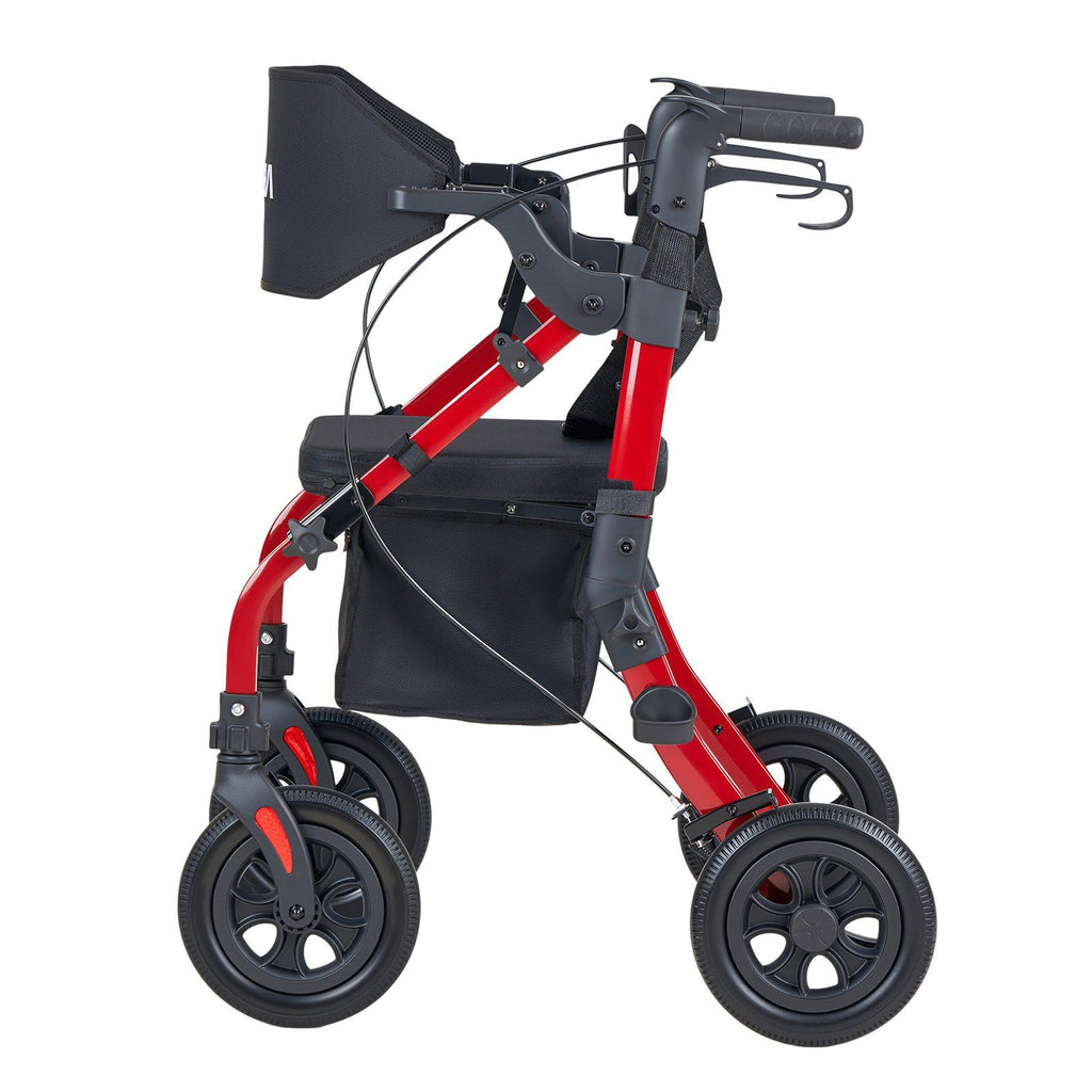 2-in-1 Rollator Walker & Transport Chair for Seniors, Foldable Rolling Walker Wheelchair, Lightweight Aluminum Mobility Walking Aid with Solid PU Wheels, Cup & Cane Holder - Supports 136kg