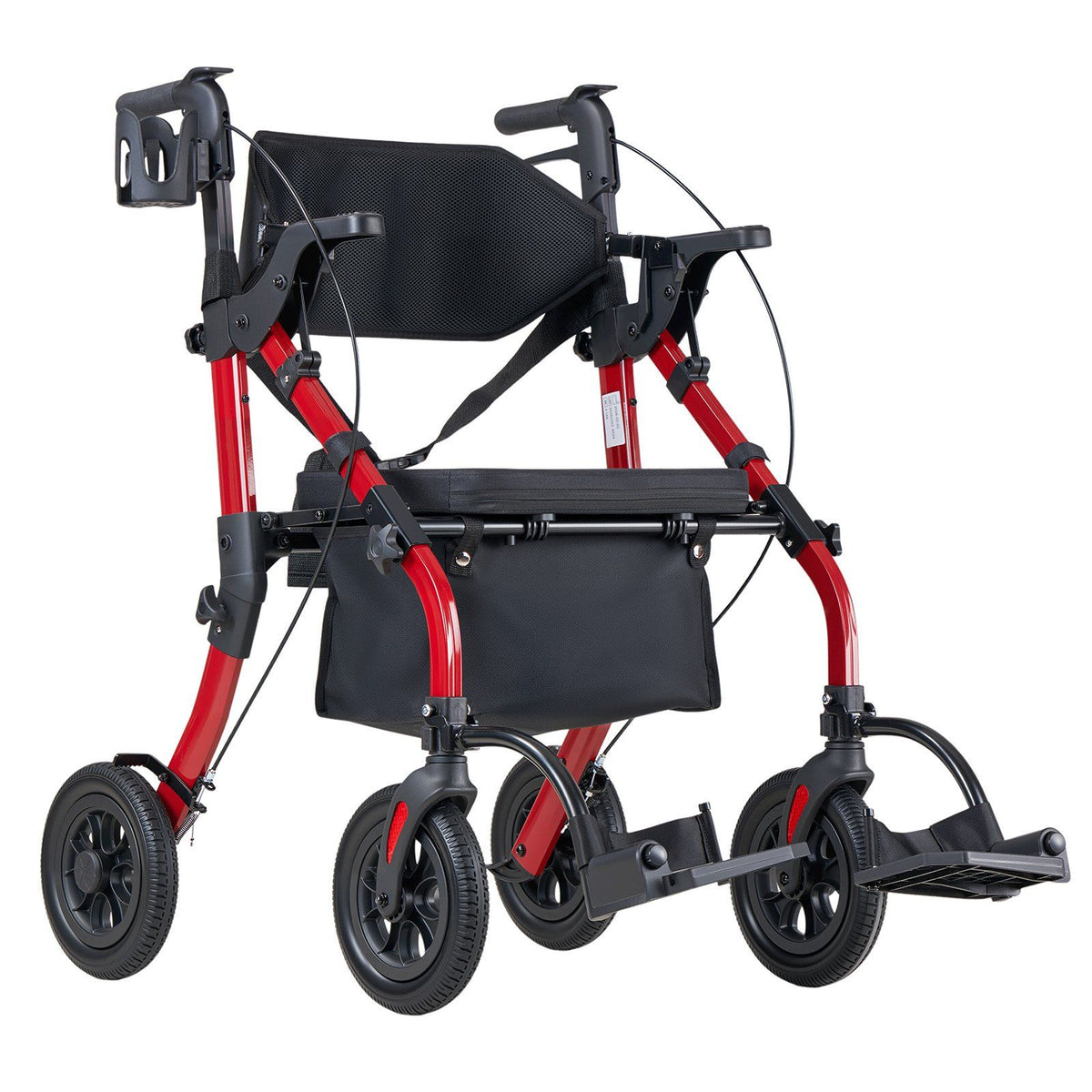 2-in-1 Rollator Walker & Transport Chair for Seniors, Foldable Rolling Walker Wheelchair, Lightweight Aluminum Mobility Walking Aid with Solid PU Wheels, Cup & Cane Holder - Supports 136kg