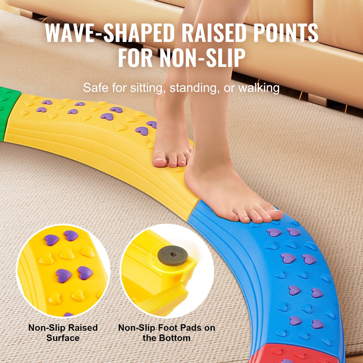 VEVOR Balance Beam Stepping Stones, 8 PCS Toddler Balance Boards Non-Slip Textured Surface & Rubber Pads, Montessori Toy for Kids 2-6, Build Coordination and Gross Motor Skills, Indoor or Outdoor Play