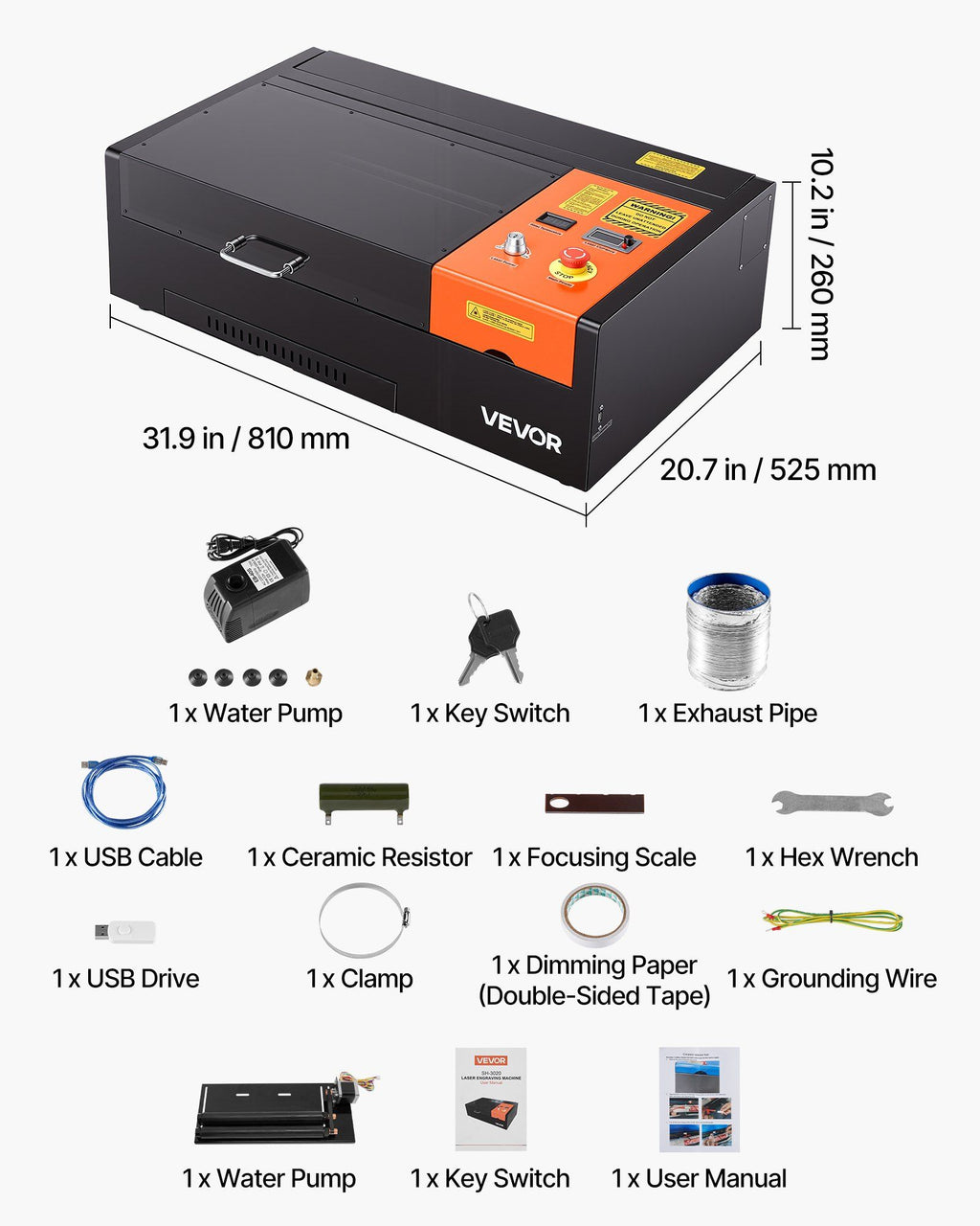 45W CO2 Laser Engraver, 300 x 200 mm, Desktop CO2 Laser Engraver Cutter Machine with Rotary Axis, Air Assist, Engraving Machine Compatible with LightBurn CorelDRAW GRBL, for Wood Acrylic Glass