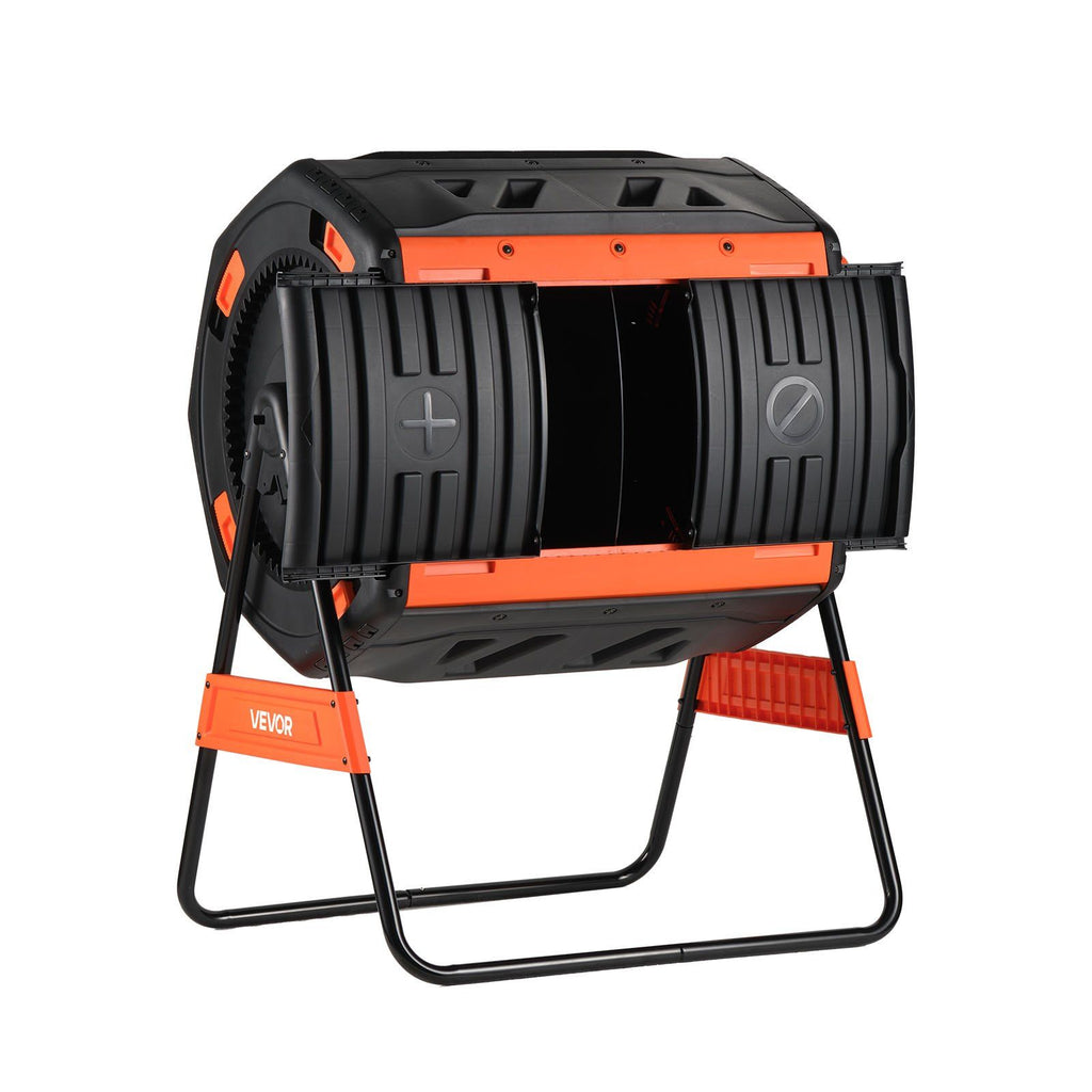 Compost Tumbler, 200L Dual Chamber Outdoor Tumbling Composter with 2 Sliding Doors and Aeration System, Large Easy-Turn Fast Rotating Composting Bin for Outside, Garden, Kitchen, and Yard Waste
