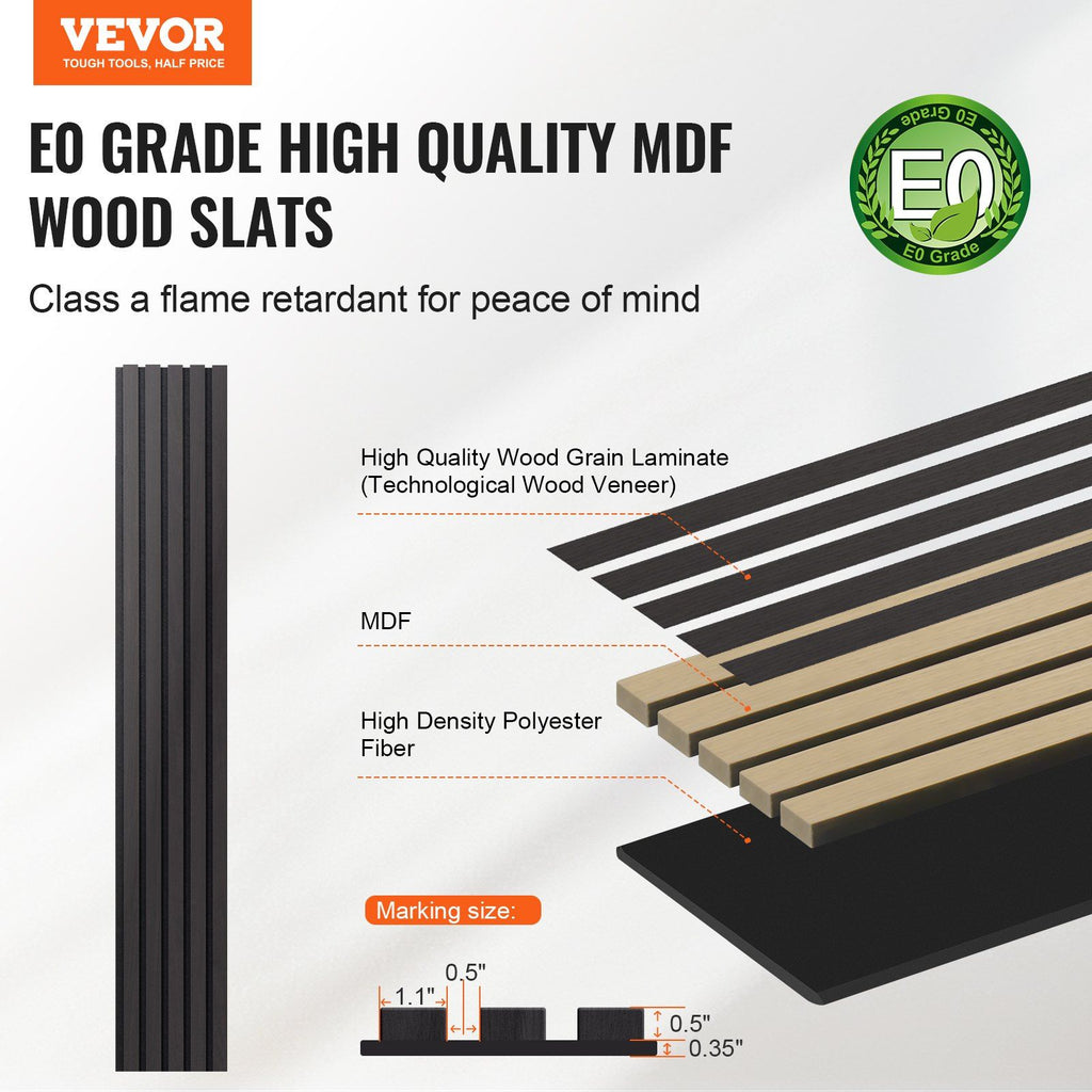 Wood Slat Acoustic Panels, 7.9 x 94.5 inch, MDF Accent Wooden Wall Panels for Modern Interior Wall Decor, Faux Wood Wall Board Panels for Noise Reduction, Black Oak