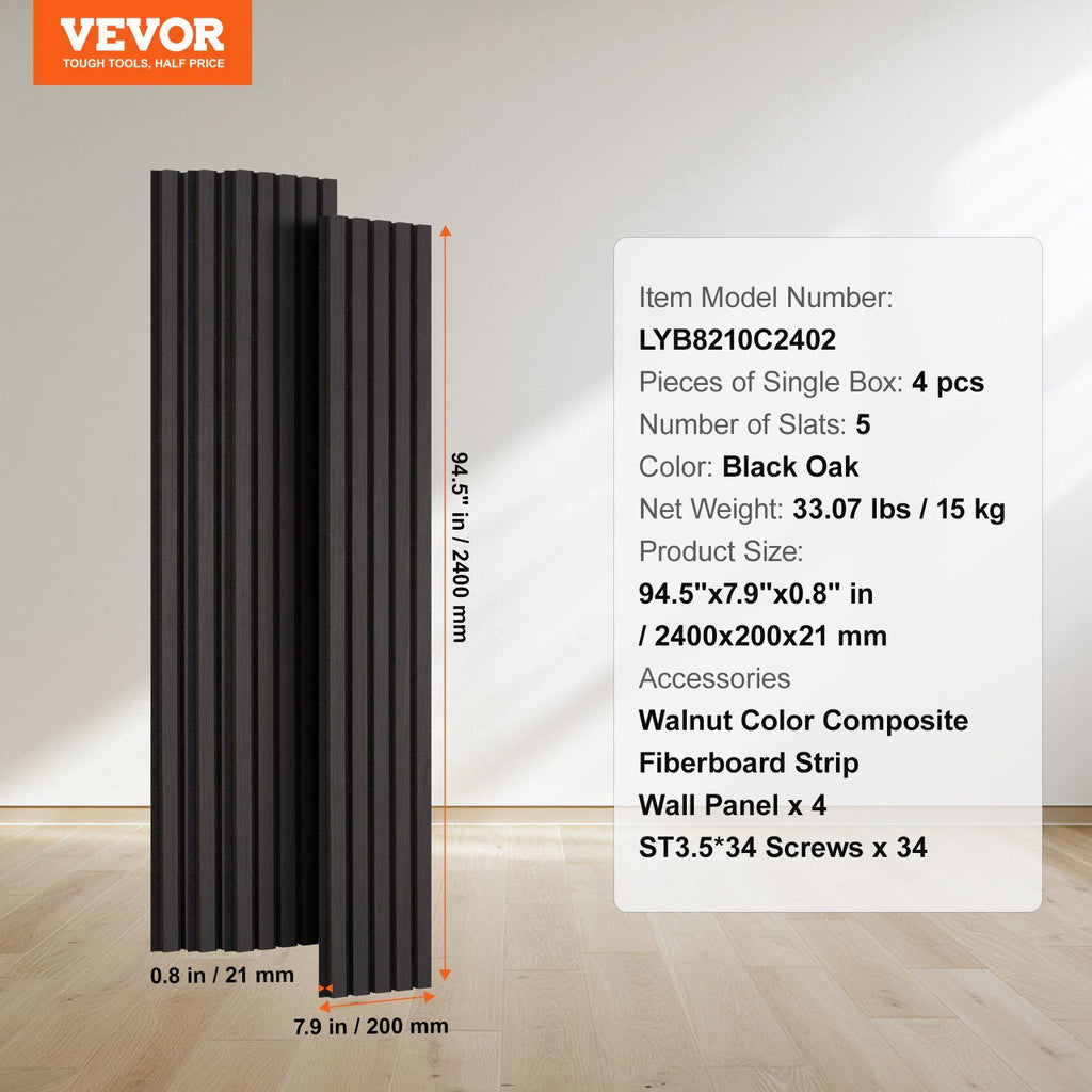 Wood Slat Acoustic Panels, 7.9 x 94.5 inch, MDF Accent Wooden Wall Panels for Modern Interior Wall Decor, Faux Wood Wall Board Panels for Noise Reduction, Black Oak