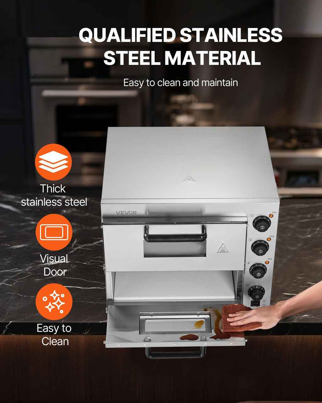 Commercial Pizza Oven Countertop, 16-Inch Double Deck Layers, Stainless Steel Electric Pizza Oven with Stone and Handle, Multipurpose Indoor Pizza Maker for Restaurant Home Pretzels Baked