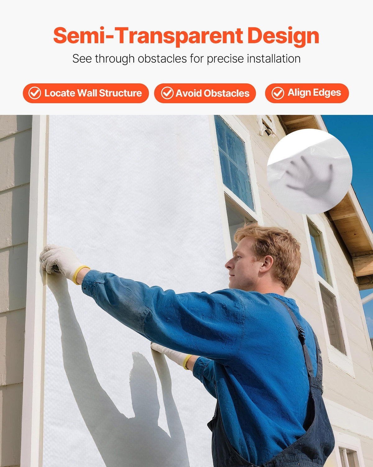 House Wrap, 2.74 x 45.7 mm, 0.13 mm Thick Vapor Barrier, Heavy Duty Plastic Sheeting for Tear-resistant, Drop Cloth Vapor Barrier Covering for Residential & Commercial Construction, White
