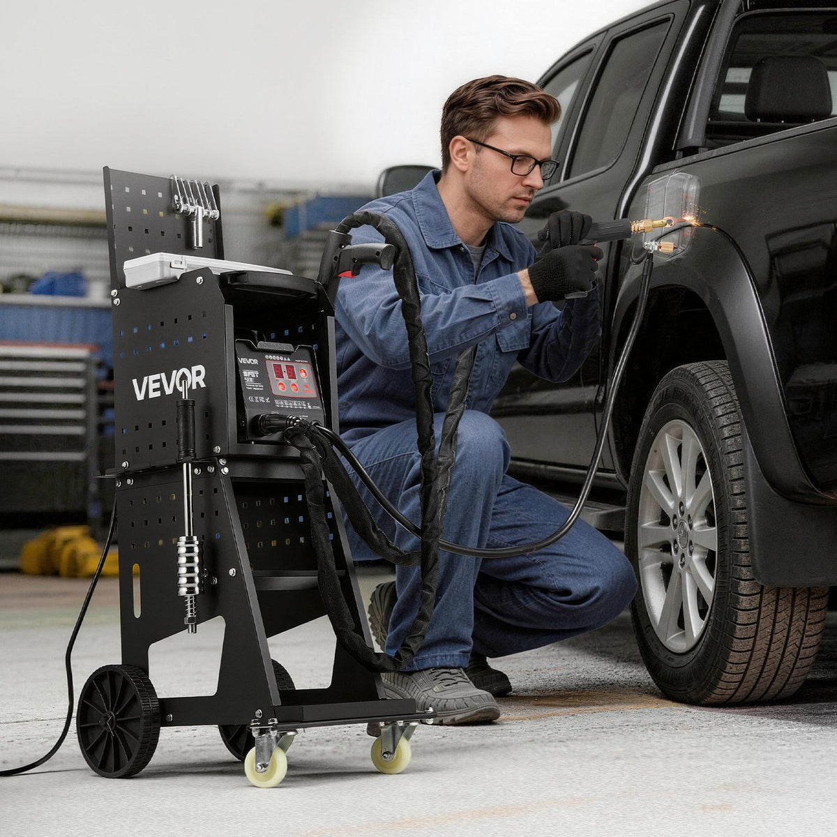 Stud Welder Dent Repair Kit & Welding Cart, 3KW Spot Welder with 2 Welding Guns and 7 Modes, Auto Body Spot Welding Dent Repair Machine for Steel Panel Repair