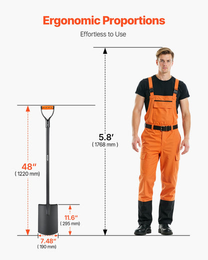 VEVOR Square Shovel, 122 cm Heavy-Duty Flat Shovel, Transfer Shovels with Alloy Steel Blade and Non-Slip D-Handle, Detachable and Easy Storage, for Gardening, Construction, Digging & Snow Shoveling