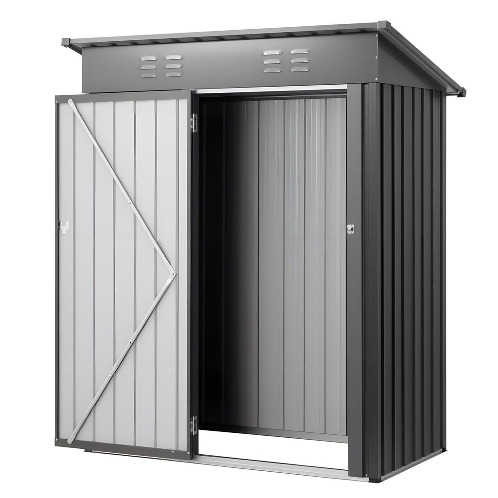 1533 x 876 x 1815 mm Metal Garden Shed, Storage Building with Lockable Door & 2 Louver Vents, Sloped Roof Metal Outdoor Storage Shed, Tool Sheds Outdoor Storage for Backyard, Garden, Patio