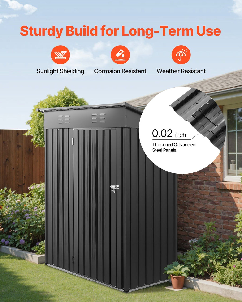 1533 x 876 x 1815 mm Metal Garden Shed, Storage Building with Lockable Door & 2 Louver Vents, Sloped Roof Metal Outdoor Storage Shed, Tool Sheds Outdoor Storage for Backyard, Garden, Patio