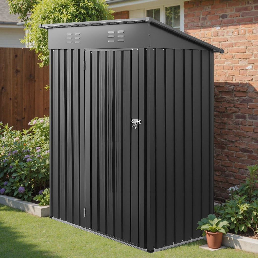 1533 x 876 x 1815 mm Metal Garden Shed, Storage Building with Lockable Door & 2 Louver Vents, Sloped Roof Metal Outdoor Storage Shed, Tool Sheds Outdoor Storage for Backyard, Garden, Patio