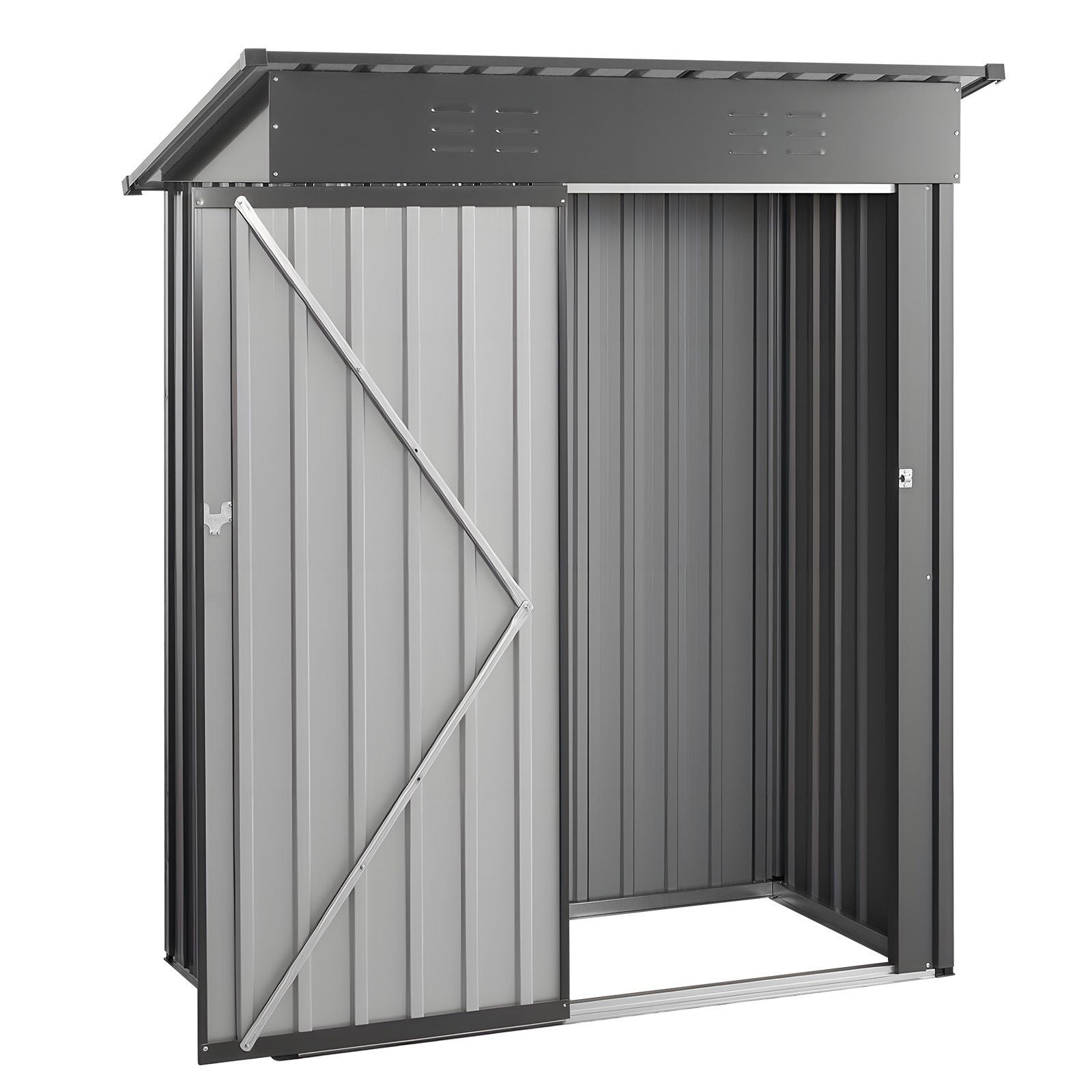 1533 x 876 x 1815 mm Metal Garden Shed, Storage Building with Lockable Door & 2 Louver Vents, Sloped Roof Metal Outdoor Storage Shed, Tool Sheds Outdoor Storage for Backyard, Garden, Patio