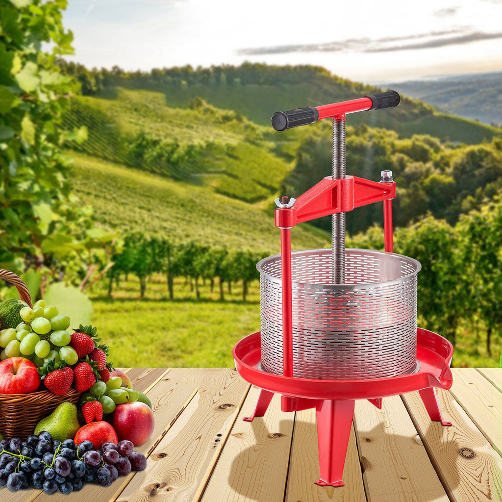 2.38 Gal/9L Fruit Wine Press, Stainless Steel Basket with Cross-beam and Triangular Structure, Manual Juice Maker, Cider Apple Grape Tincture Making Press with T-Handle for Kitchen Home