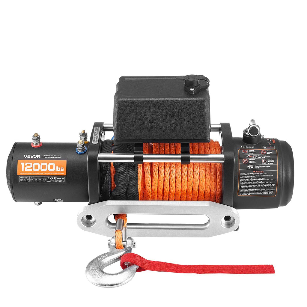 Electric Winch, 5400 kg Load Capacity, 12V DC Truck Winch with Φ9.1 mm x 23 m Synthetic Rope, Wireless & Wired Remote Control, IP55 Waterproof for Towing Off-Road SUV Jeep Trailer Boat