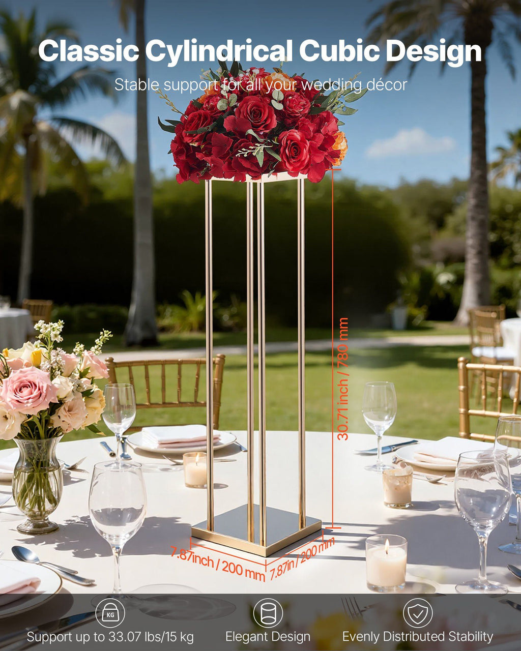 Wedding Flower Stand, 10PCS 80cm Column Flower Stand, Floral Stands with Metal Laminate, Cylindrical Cubic Floral Display Rack for Wedding, Party, Birthday, Home, Gold Centerpiece Stands