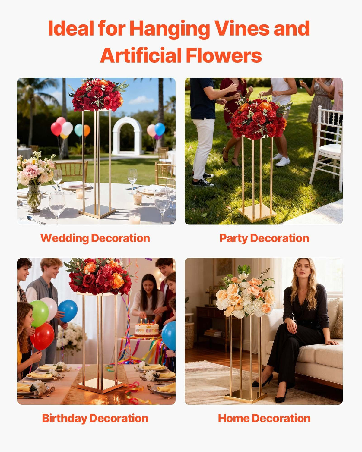 Wedding Flower Stand, 10PCS 80cm Column Flower Stand, Floral Stands with Metal Laminate, Cylindrical Cubic Floral Display Rack for Wedding, Party, Birthday, Home, Gold Centerpiece Stands