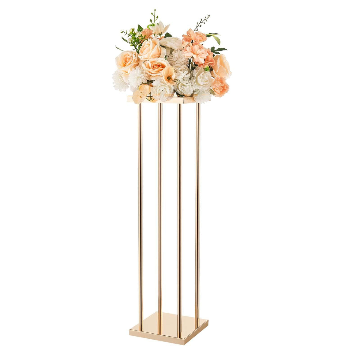 Wedding Flower Stand, 10PCS 80cm Column Flower Stand, Floral Stands with Metal Laminate, Cylindrical Cubic Floral Display Rack for Wedding, Party, Birthday, Home, Gold Centerpiece Stands