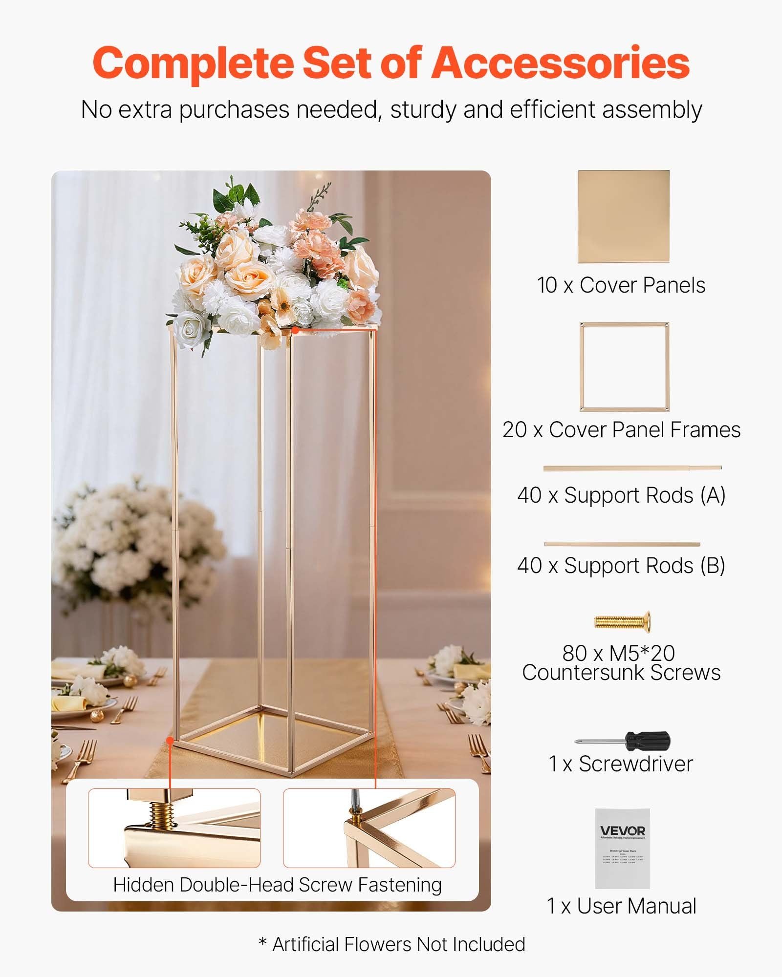 Wedding Flower Stand, 10PCS 80cm Column Flower Stand, Floral Stands with Metal Laminate, Gold Rectangular Floral Display Rack for Wedding, Party, Birthday, Home,  Gold Centerpiece Stands