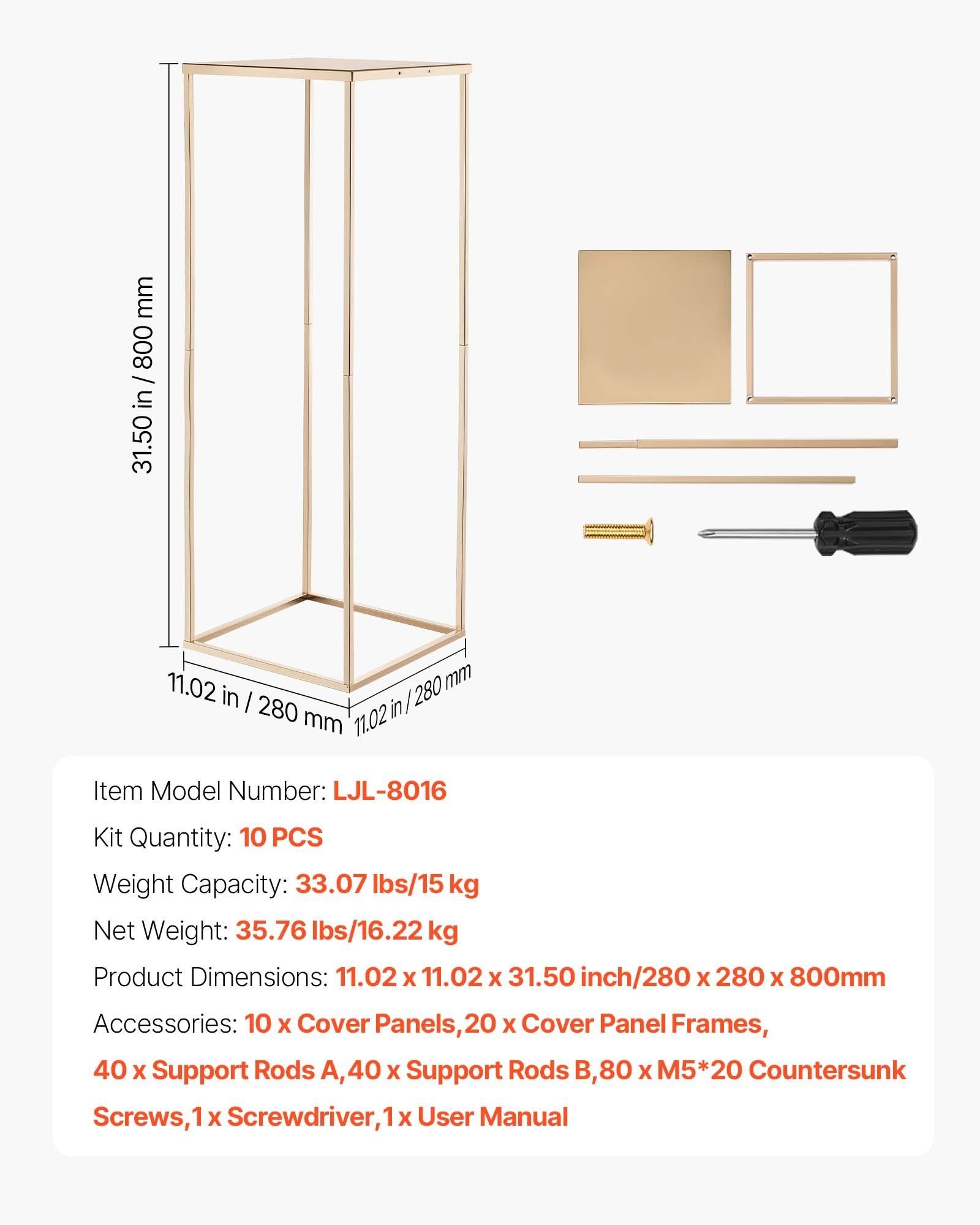 Wedding Flower Stand, 10PCS 80cm Column Flower Stand, Floral Stands with Metal Laminate, Gold Rectangular Floral Display Rack for Wedding, Party, Birthday, Home,  Gold Centerpiece Stands