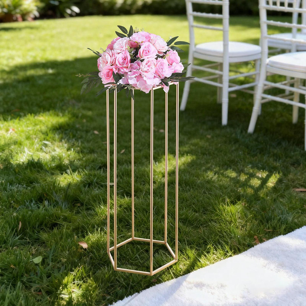 Wedding Flower Stand, 10PCS 80cm Column Flower Stand, Floral Stands with Acrylic Laminate, Hexagonal Cubic Floral Display Rack for Wedding, Party, Birthday, Home, Gold Centerpiece Stands