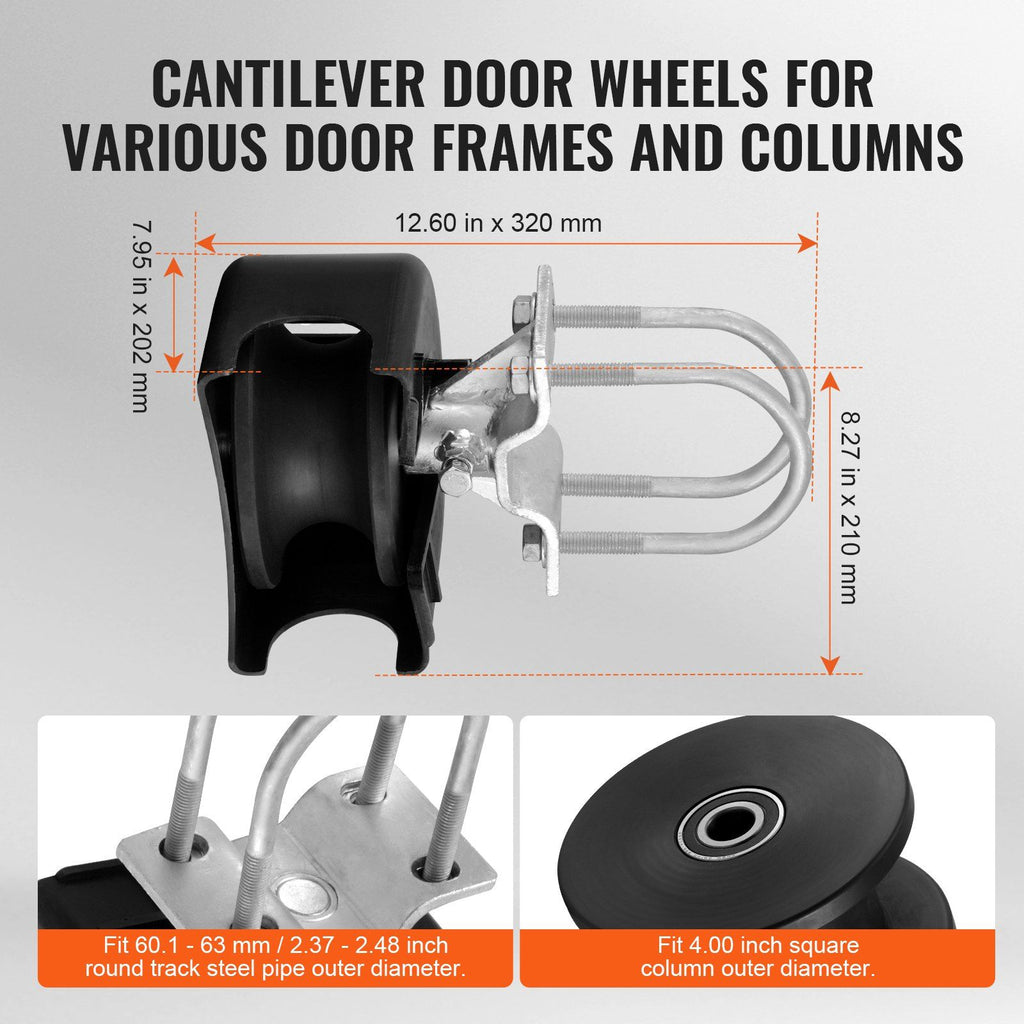 Sliding Gate Kit, Rolling Gate Hardware Kit w/ U-Shaped Wheel Groove for Cantilever Sliding Gates and Rolling Door, Sliding Gate Rollers 4 Track Wheels w/ Cover, Heavy Duty Sliding Roller,Black