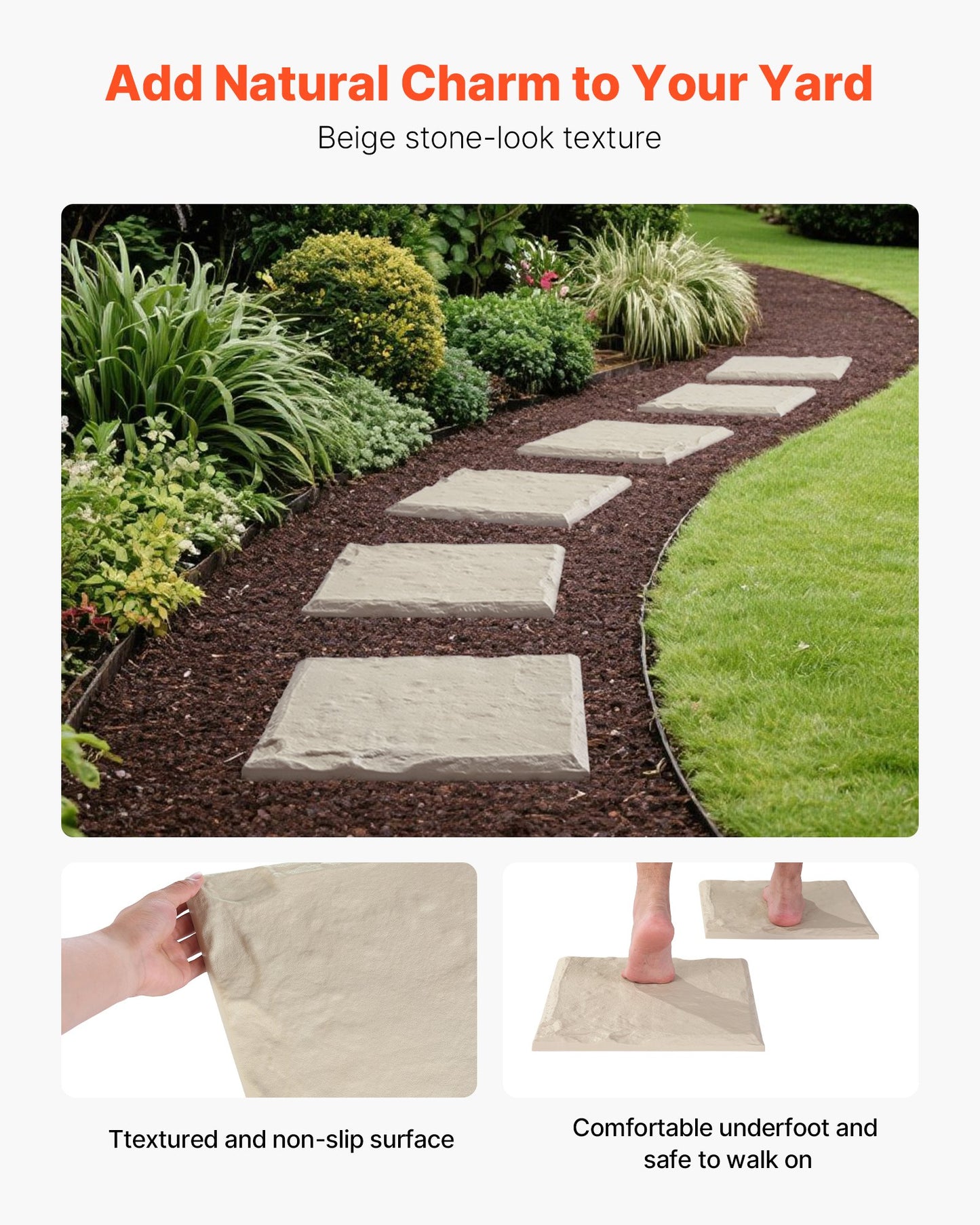 VEVOR Garden Stepping Stones, 16Pcs 39.5x39.5 cm, Decorative Stepping Stones with Stakes, Weather-Resistant Plastic Pathway Pavers, Smooth Surface, Outdoor Walkway for Lawn Patio Landscape, Beige