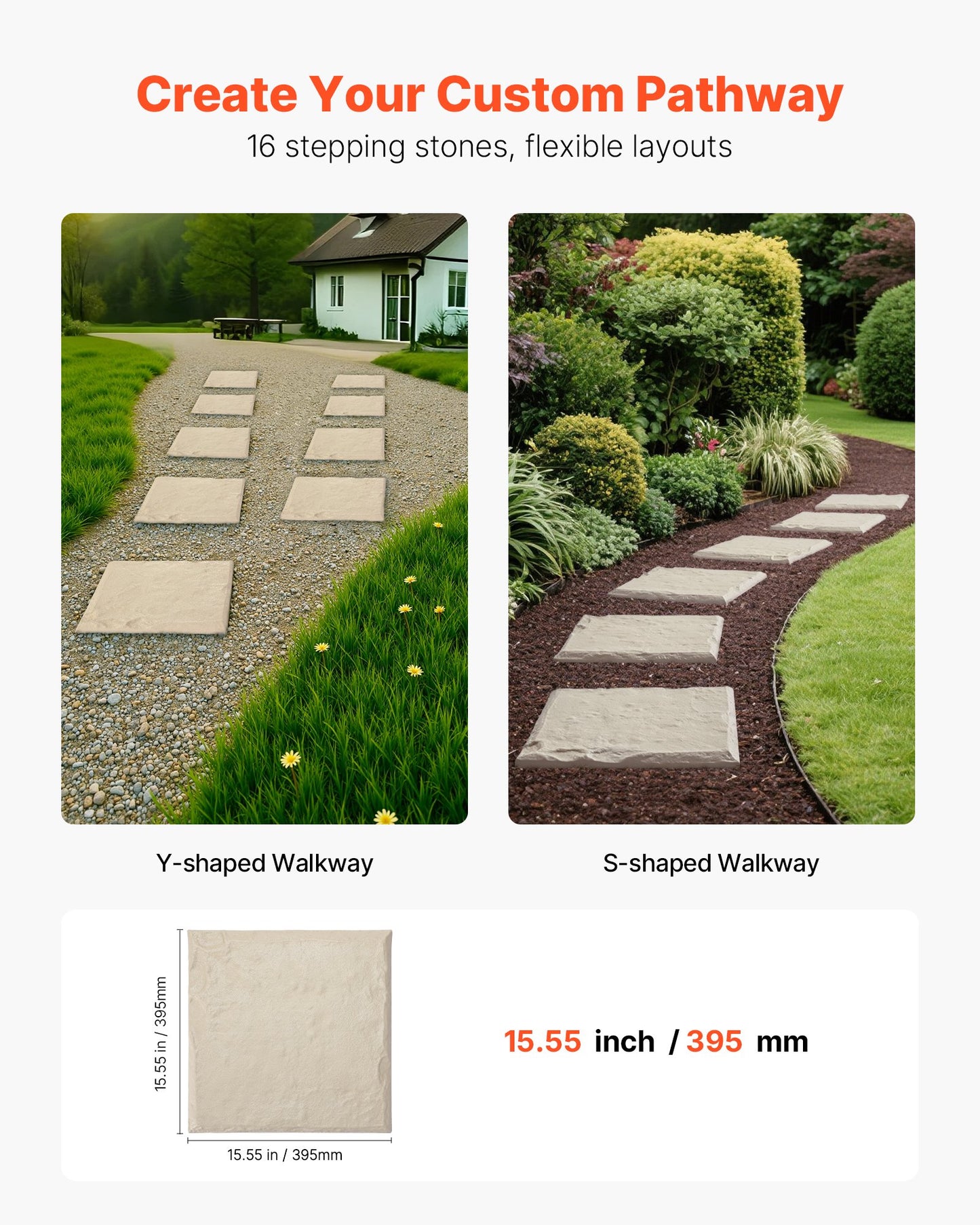 VEVOR Garden Stepping Stones, 16Pcs 39.5x39.5 cm, Decorative Stepping Stones with Stakes, Weather-Resistant Plastic Pathway Pavers, Smooth Surface, Outdoor Walkway for Lawn Patio Landscape, Beige