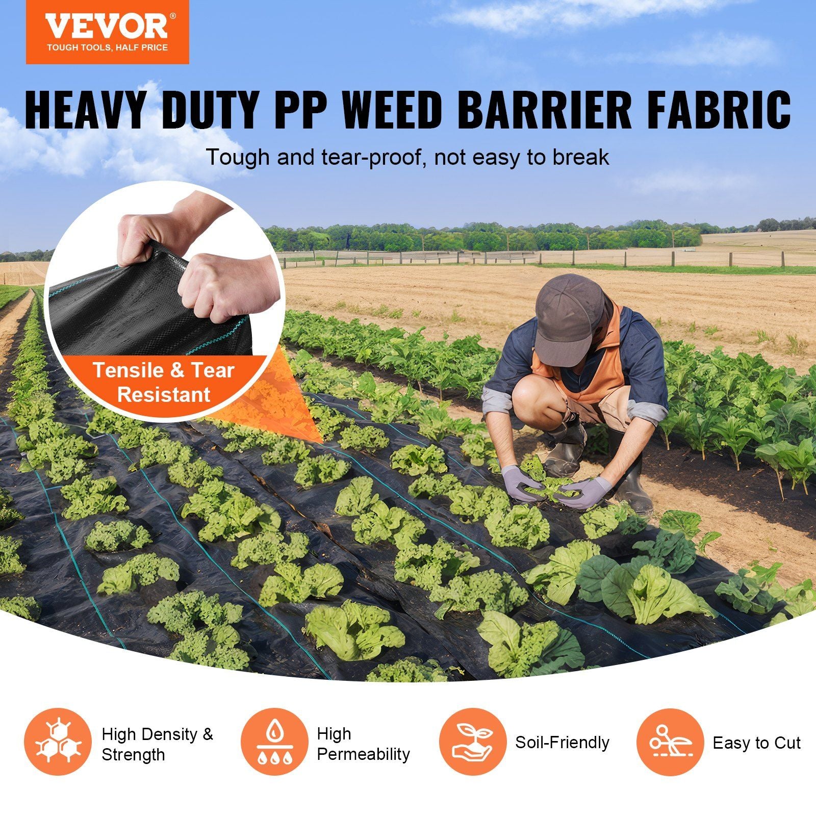 5FTx250FT Premium Heavy Duty Weed Barrier Landscape Fabric, 5OZ Woven Geotextile Fabric Under Gravel, High Permeability for Weed Blocker Weed Mat, Driveway Fabric, Weed Control Garden Cloth