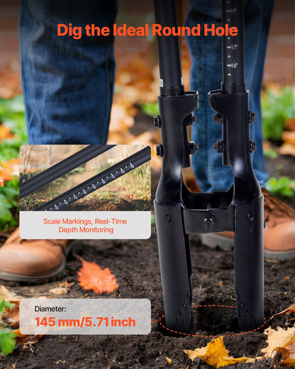 VEVOR Post Hole Digger, Heavy Duty Post Hole Digger with Fiberglass Handle, Manual Hole Digger with Scale Markings and Metal Blade, Post Hole Digger Tool for Digging Gardening and Outdoors, 1460 mm