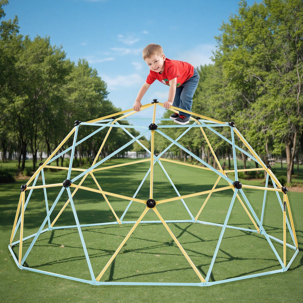 Climbing Dome, 305cm Geometric Dome Climber, 453kg Loading Jungle Gym Playground with 2 Basketballs & Octopus Net, Easy-Assembly Outdoor Backyard Climbing Equipment for Kids 3 to 10 Years Old