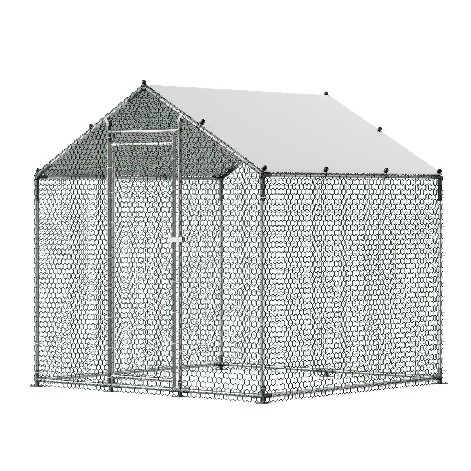 Metal Chicken Coop, 6.56x6.56x6.56ft Large Walk-in Chicken Runs with Cover, Spire Roof Hen House Enclosure with Security Lock, Outdoor Duck Rabbit Cage Poultry Pen for Backyard, Farm, Yard