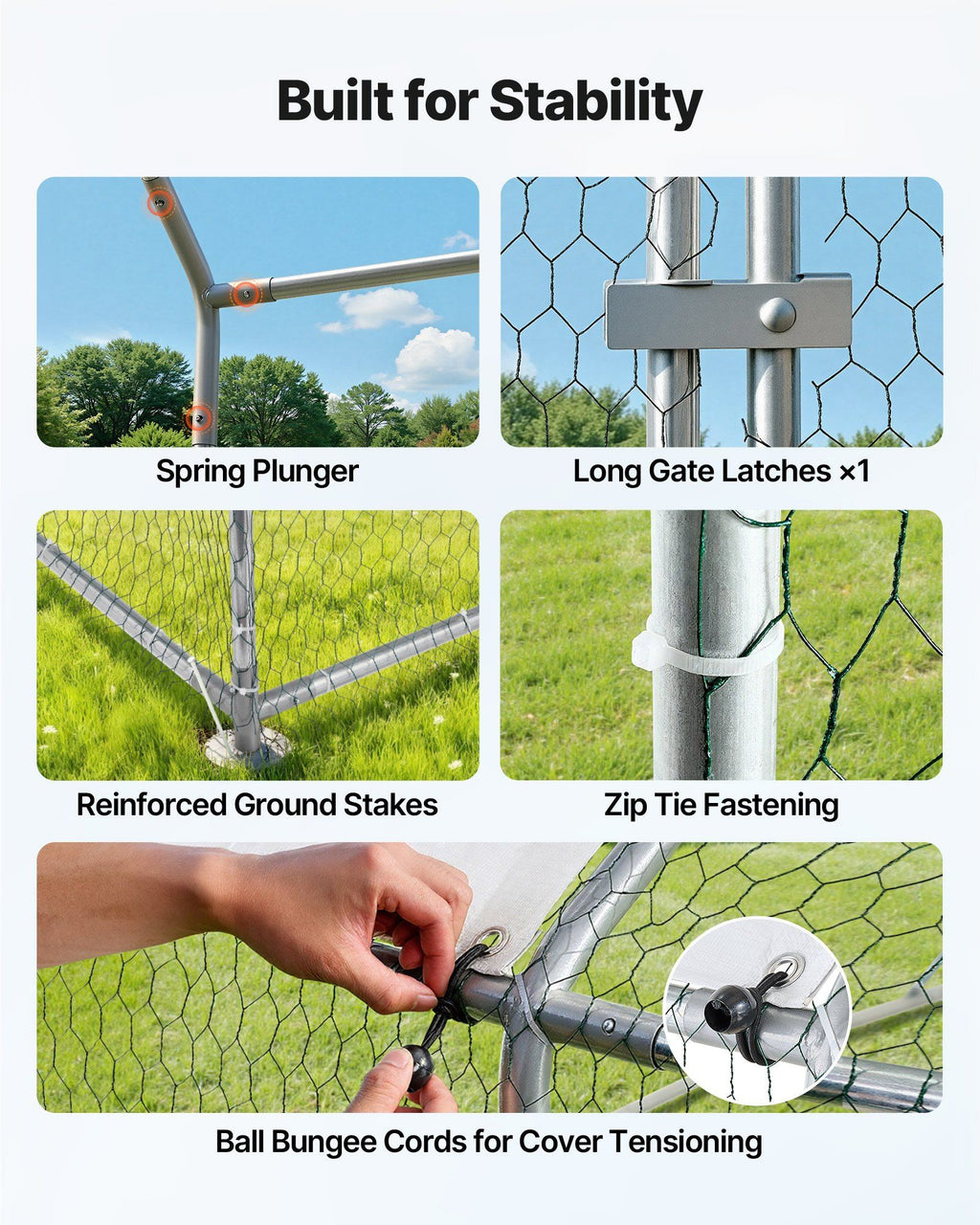 Metal Chicken Coop, 6.56x6.56x6.56ft Large Walk-in Chicken Runs with Cover, Spire Roof Hen House Enclosure with Security Lock, Outdoor Duck Rabbit Cage Poultry Pen for Backyard, Farm, Yard