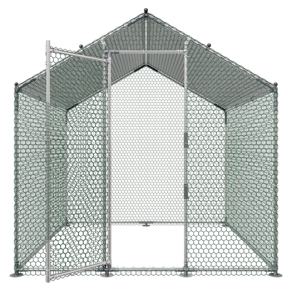 Metal Chicken Coop, 6.56x6.56x6.56ft Large Walk-in Chicken Runs with Cover, Spire Roof Hen House Enclosure with Security Lock, Outdoor Duck Rabbit Cage Poultry Pen for Backyard, Farm, Yard