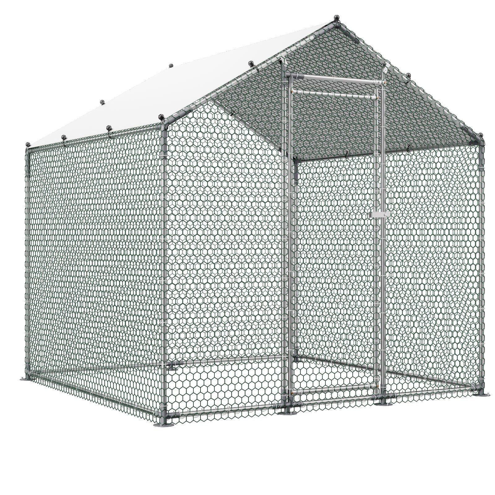 Metal Chicken Coop, 6.56x6.56x6.56ft Large Walk-in Chicken Runs with Cover, Spire Roof Hen House Enclosure with Security Lock, Outdoor Duck Rabbit Cage Poultry Pen for Backyard, Farm, Yard