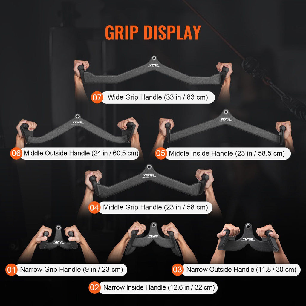 LAT Pulldown Attachments, Cable Machine Rowing T-bar V-bar 7 Set, Tricep Pull Down Bar, Back Strength Training Rubber Coated Handle Grip, Bicep Curl Tricep Lat Pulldown Bar for Home Gym Fitness