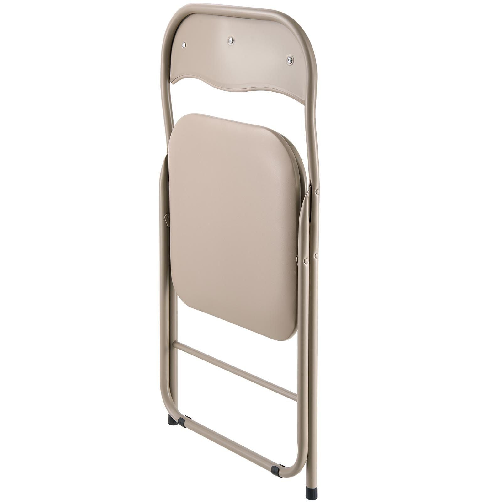4 Pack Folding Chairs, Foldable Leather Chairs with Heavy Duty Metal Frame & Padded Cushion, Portable Folding Card Table Chairs, Stackable Seats for Home, Yard, Garden, Parties, Events, Khaki