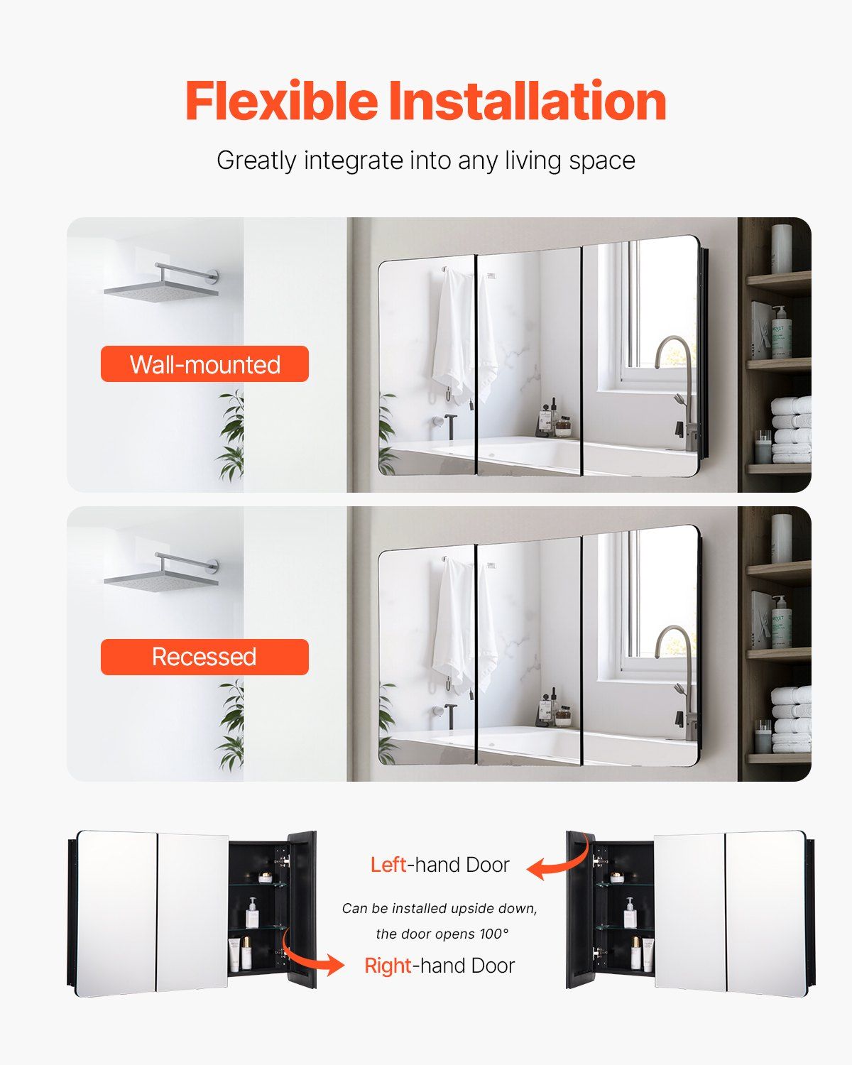 Medicine Cabinet, 25.5 x 40 inch, Medicine Cabinet for Bathroom with Mirror,  Aluminum Frame Bathroom Wall Cabinet, 4-layer Adjustable Shelves, Recessed & Wall-mounted Installation