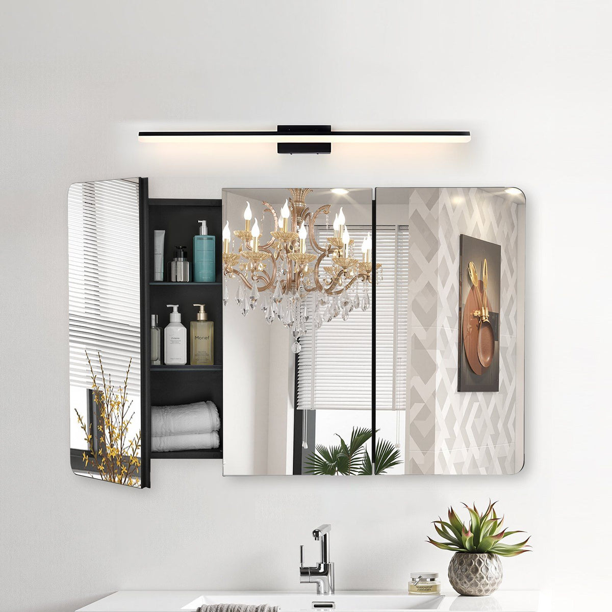 Medicine Cabinet, 25.5 x 40 inch, Medicine Cabinet for Bathroom with Mirror,  Aluminum Frame Bathroom Wall Cabinet, 4-layer Adjustable Shelves, Recessed & Wall-mounted Installation
