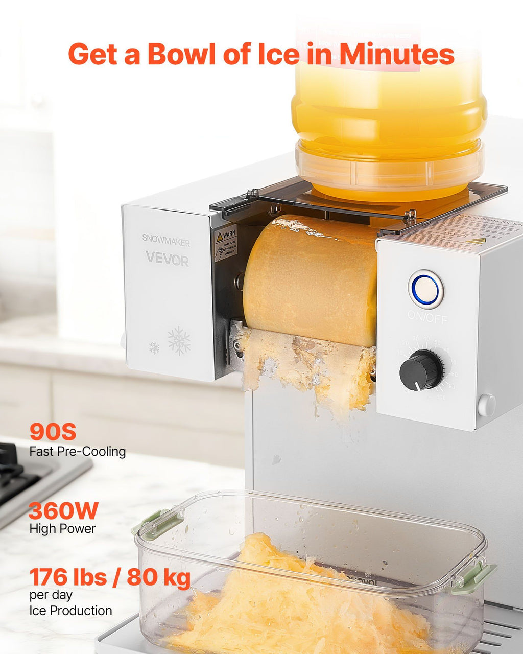 Snowflake Ice Machine, 80KG/24H Snowflake Ice Maker, Ice-Shaver Machine with Stainless Steel Blade, Electric Snow Cone Maker with 1.8L Tank, 90S Fast Pre-Cooling, for Home & Small Gatherings