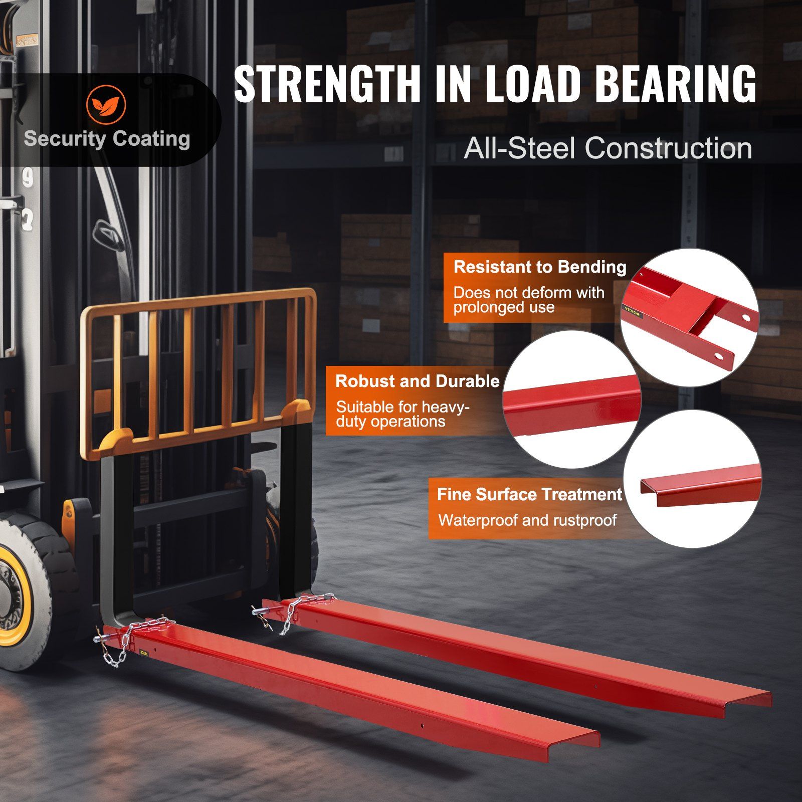 Pallet Fork Extensions, 2090 mm Length 115 mm Width, Heavy Duty Carbon Steel Fork Extensions for Forklifts, 1 Pair Forklift Extensions with Pins Forklift Fork Attachments for Forklift Truck, Red