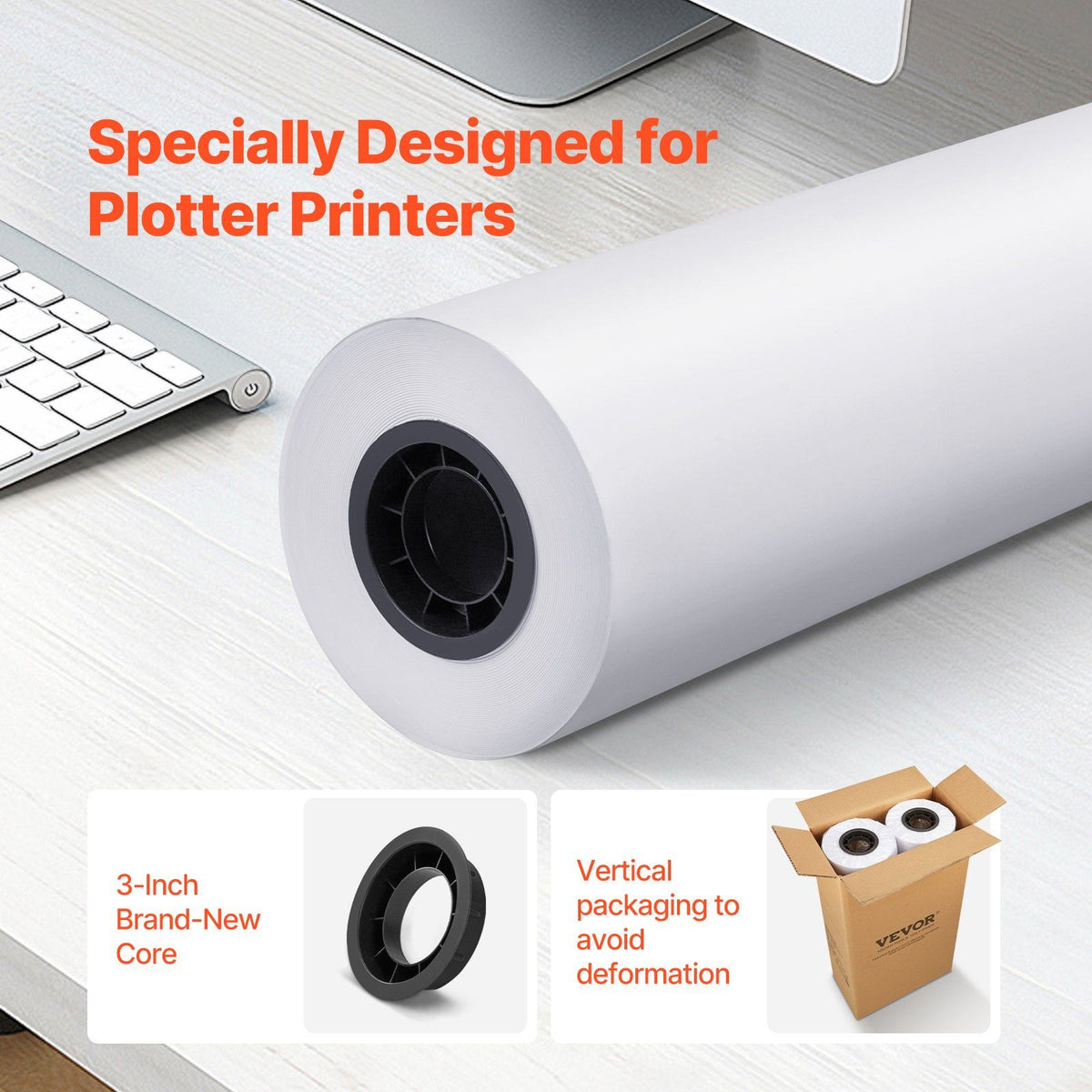 Wide Format Paper, 609.6 mm x 152.4 m Plotter Paper, 2 Rolls CAD Bond Rolls with 76.2 mm Core, 16 KG Plotter Paper Rolls, for CAD Drawings, Engineering Plans, GIS Maps & Architectural Designs