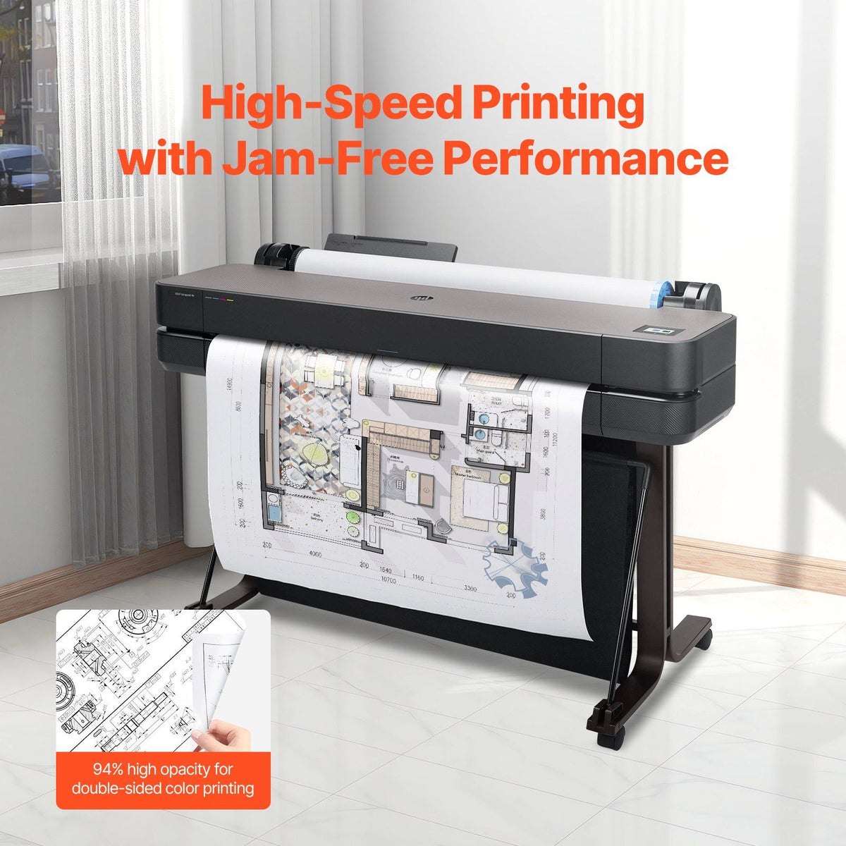 Wide Format Paper, 609.6 mm x 152.4 m Plotter Paper, 2 Rolls CAD Bond Rolls with 76.2 mm Core, 16 KG Plotter Paper Rolls, for CAD Drawings, Engineering Plans, GIS Maps & Architectural Designs