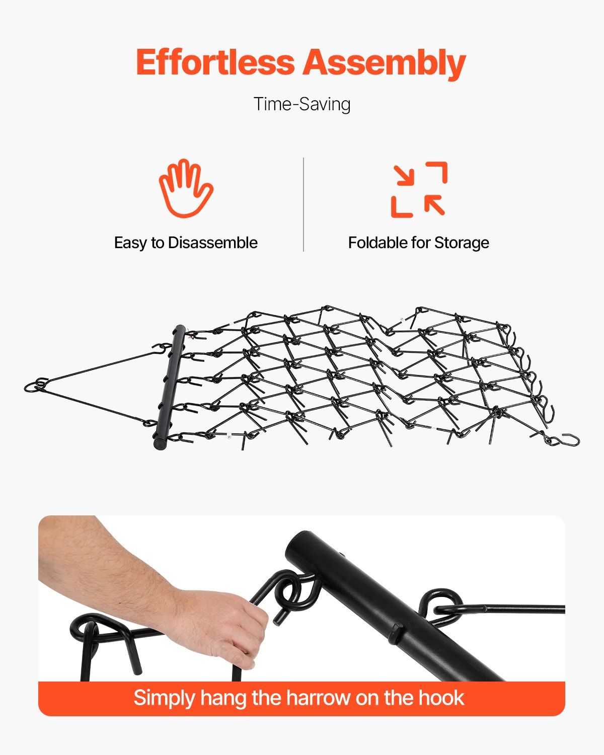 Drag Harrow, 1.2x1.7m Durable Chain Harrow with 80 Sharp Teeth, Suitable for ATV UTV Tractor, Ideal for Soil Preparation, Seeding, Smoothing Landscapes, and Yard Gravel Driveway Maintenance