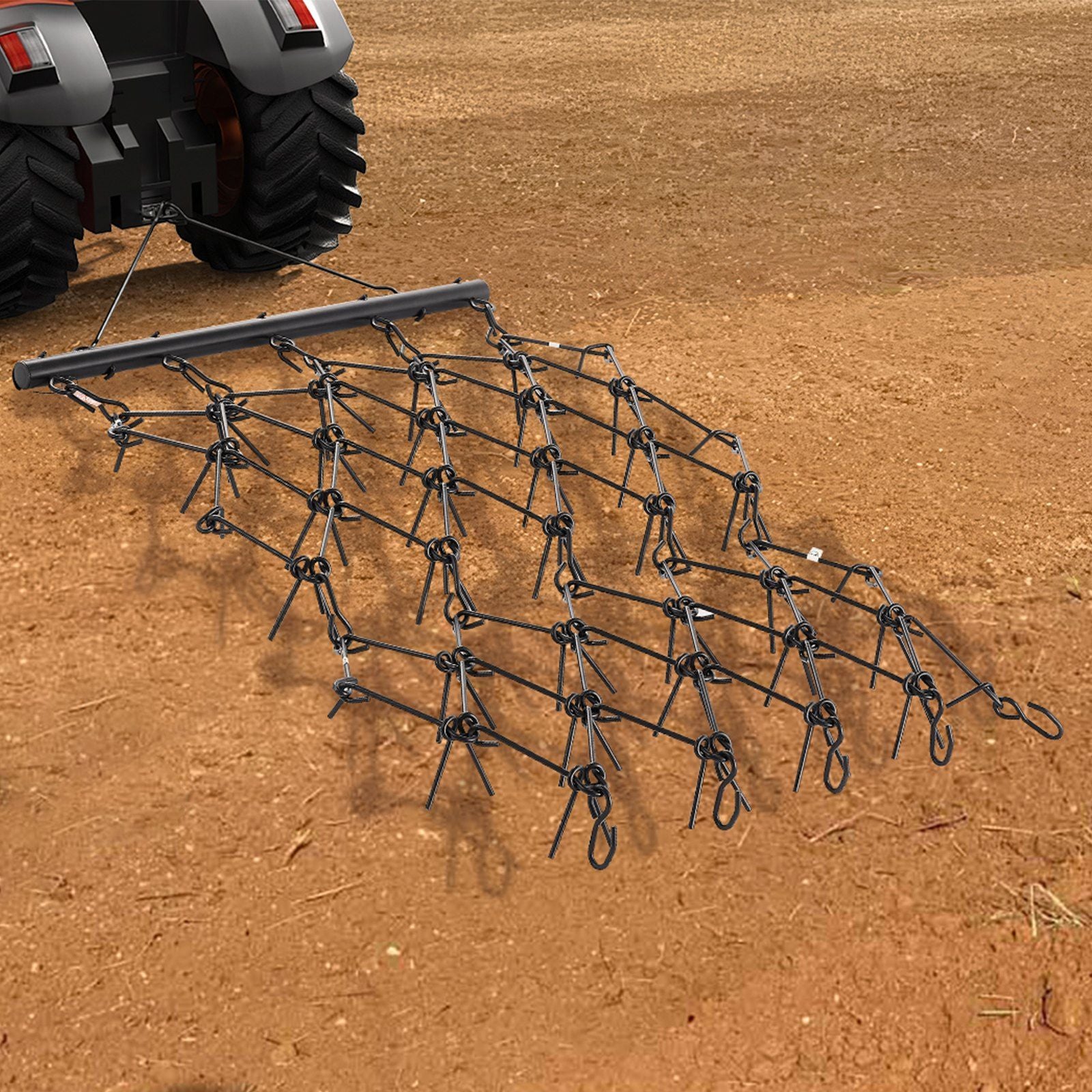 Drag Harrow, 1.2x1.7m Durable Chain Harrow with 80 Sharp Teeth, Suitable for ATV UTV Tractor, Ideal for Soil Preparation, Seeding, Smoothing Landscapes, and Yard Gravel Driveway Maintenance