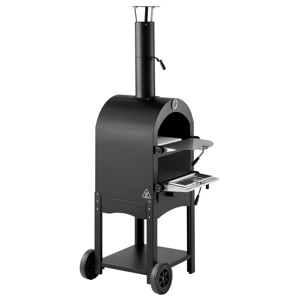 Outdoor Pizza Oven, 12" Pellet Fire Ovens, 2-Layer Pizza Oven Wood Fired, Wood Burning Outdoor Pizza-Oven with 2 Removable Wheels, 1000℉ Max Temperature Fired Pizza-Maker Ovens for Barbecue